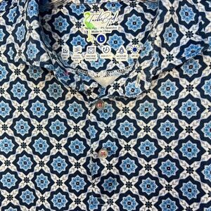 Tailorbyrd Men’s Short Sleeve Golf Polo Shirt Blue Geometric Print - Large